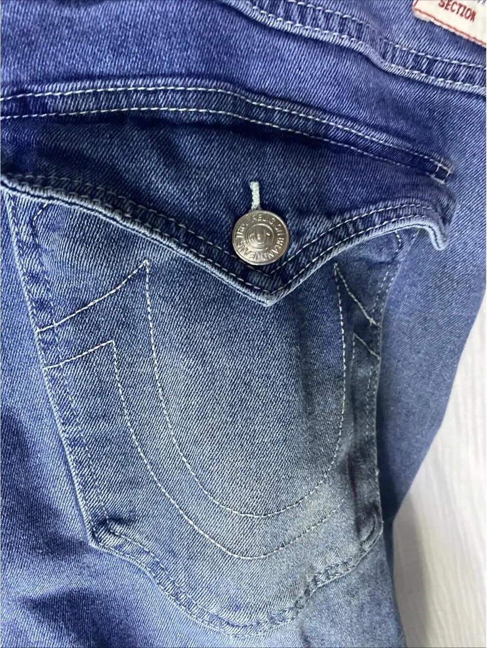 True Religion Mens 44 Relaxed Slim Blue Denim Flap Pocket Dark Wash